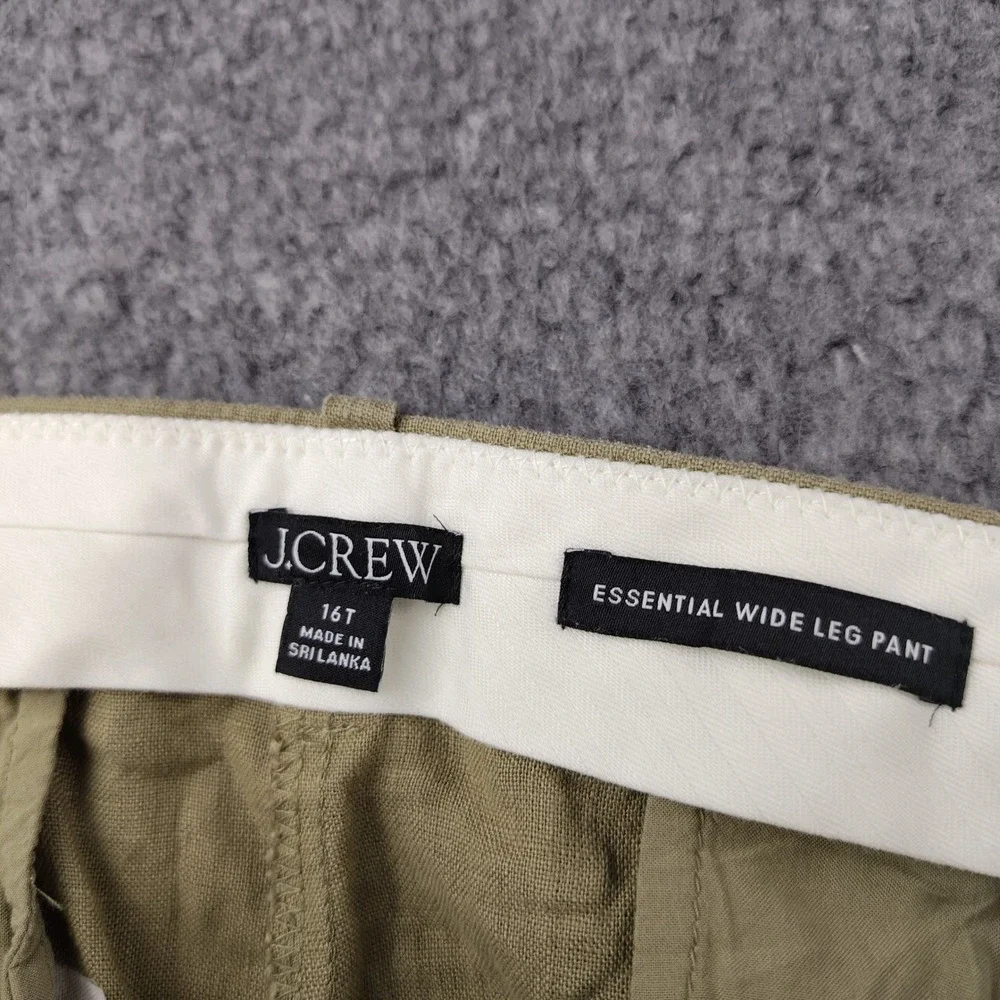 J.Crew Essential Wide Leg Pant 16T Olive Green 100% Linen Pleated High Rise Tall